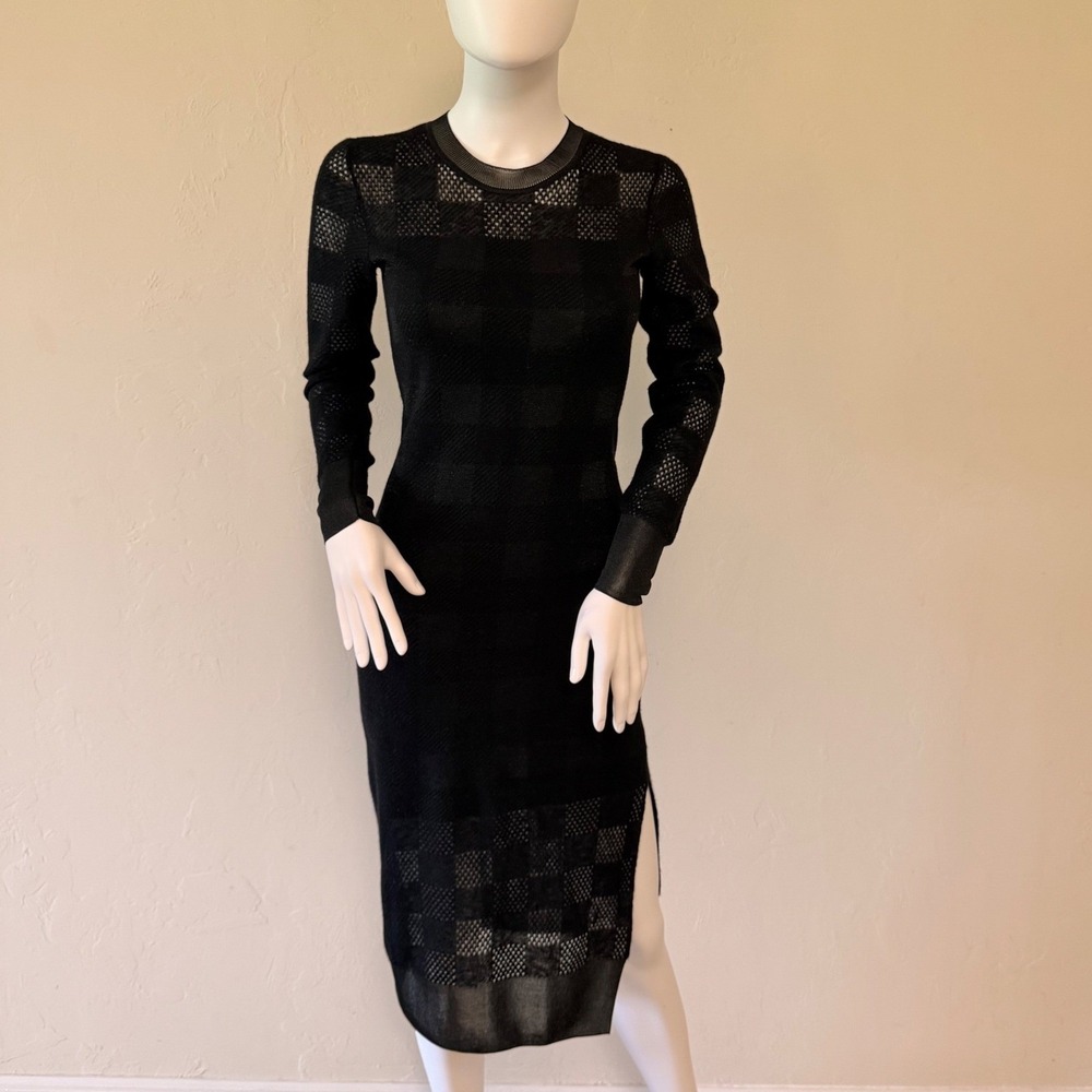 Rag & Bone Women's Black Alpaca Wool Pointelle Mesh Knit Midi Dress Size XXS